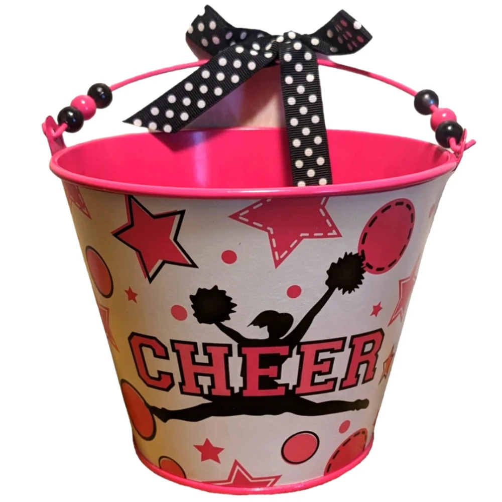 Burton & Burton Spirited Gifts Pink  Cheer Cheerleader Metal Pail Plante…